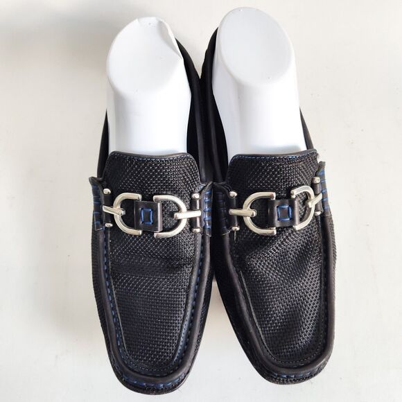 Donald J Pliner Leather Sole Nylon Loafers Black Royal Blue Mens 7M Italy Dacio - Picture 5 of 13